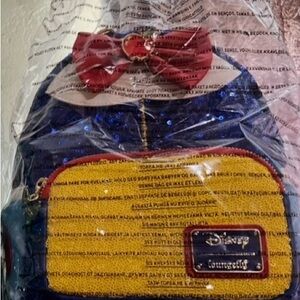 Loungefly Snow White Sequin Mini Backpack in Navy Blue, Yellow & Red